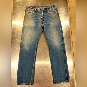Mens 501 Button Fly Jeans 32x30. Straight Med Blue Wash 90s